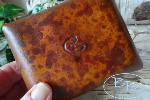 Hand Stitched Leather 'Beaver' Trinket Box - Hand Dyed Mottled Effect
