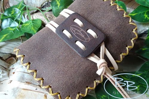 Hand Stitched Leather 'Pioneers' Tinder Pouch - Artificial Cross Stitch - Oiled Nubuck