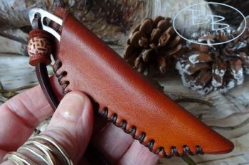 Knife with hand cut hand stitched neck sheath by beaver bushcraft
