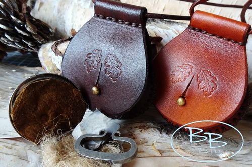 Mini Round Tinderbox with Hand Crafted Leather Pendant Case - Handcrafted