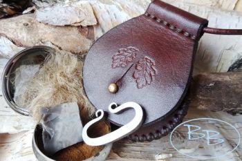 Fire and leather handcrafted pendant sheath for mini tinderbox by beaver bu