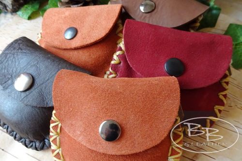 Soft Vintage Leather or Soft Suede 'Miser's Coin Purse - Hand Cross Stitched