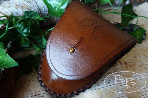 Hand Cross Stitched Leather Hudson Bay Belt Pouch - Acorn Tooled Detail
