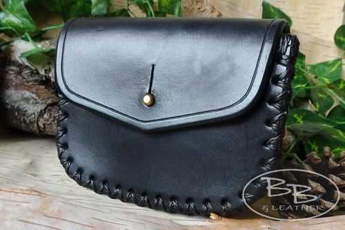 Gusseted 'Possibles' Leather Belt Pouch - HAND CROSS STITCHED (45-5090) - C