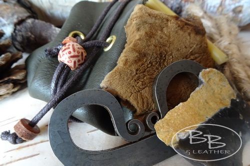 'Viking' Styled Soft Leather Tinder Pouch with Simple Flint & Steel Fire Lighting Kit