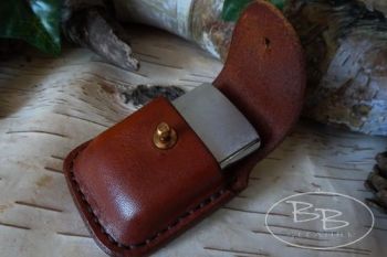 Leather hand stitched belt pouch in hand dyed hazel brown by beaver bushcra