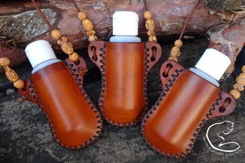 Hand Cross Stitched Mini Leather 'Bottle Holder' with  Refillable  Bottle