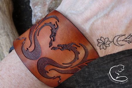 Hand Crafted Viking Styled Leather Wrist Cuff - The Dragon's Kiss