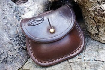 A leather walnut brown mini leather pouch hand dyed by beaver bushcraft