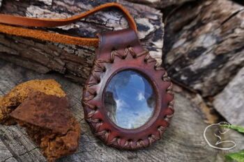 BESPOKE Fire-hand stitched solar pendant in hazel brown for beaver bushcraf