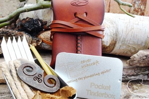 NEW - Pocket Tinderbox With Hand Stitched Leather Case - Limited Edition