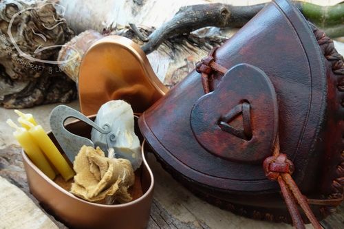 NEW - "A Heart full of Love" Tinderbox with Handcrafted Leather Heart Pouch - One Off Item
