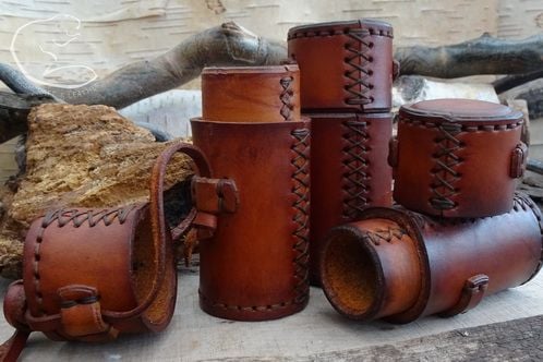 NEW - Sami Style Leather Stash Pot  - Beautifully Hand Stitched & Hand Dyed