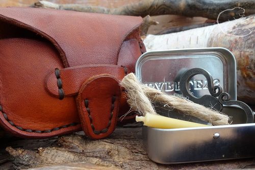 NEW - Hand Stitched Soft Leather Mini Belt Pouch with Tinderbox - Limited Edition