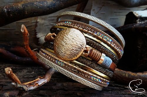 NEW - Boho Style Wrist Cuff by Beaver Moon Leather - Multi Banded Details - BML32