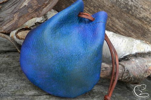 NEW - Hand Dyed Soft Leather Drawstring  'Possibles' Pouch in Sea Green & Lavender Shades