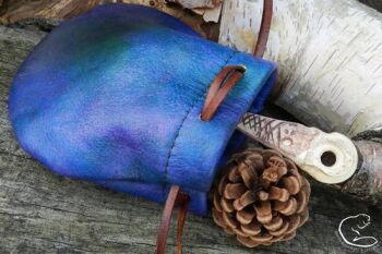 Leather soft pouch in seagreen and lavender by beaver bushcraft