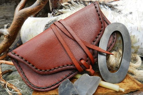 NEW - Hand Stitched Soft Leather 'Flint Lock' Tinder Pouch  -