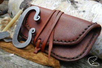 Leather tobacco Style tinder pouch with fliunt and steel by BB