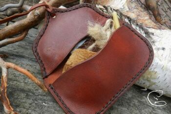 Leather tinder folded pouch with contents by BB - Copy