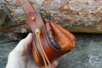 Leather viking hand painted belt pouch by Beaver Bushcraft