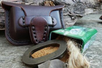 Fire and leather old school pouch with kit hand stitched by beaver bushcraf