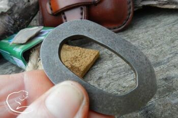 Fire and leather old school tinder pouch with mini oval fire steel