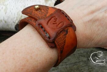 Leather ghosted leaf print by BB wrist cuff