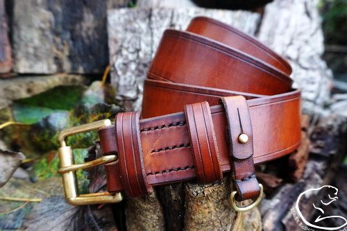 Bespoke Hand Stitched  '801' Leather Outdoors Bushcraft Belt - (45-3801) - English Bridle Butt