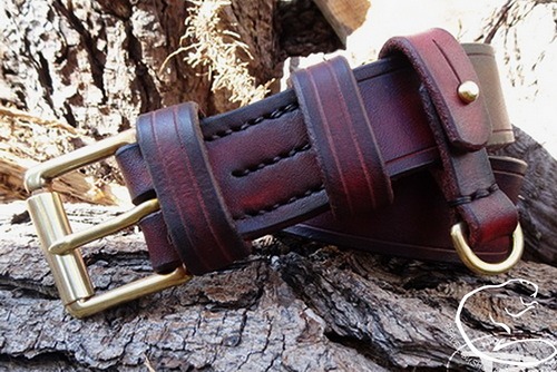 BESPOKE Leather 801 hand stitched, hand dyed belt made by beaver bushcraft