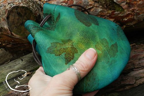 NEW - Hand Printed 'Summer Leaves'  Soft Leather Tinder 'Possibles' Pouch