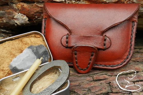 NEW - Hand Stitched Soft Leather Mini Belt Pouch with Tinderbox - Limited Edition