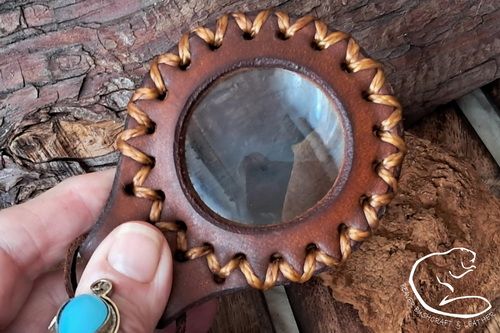 Solar Leather Pendant with Neck Thong with Free AMADOU Tinder - HAND CROSS STITCHED (85-5022)