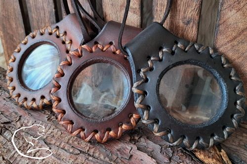 Solar Leather Pendant with Neck Thong with Free AMADOU Tinder - HAND CROSS STITCHED (85-5022)