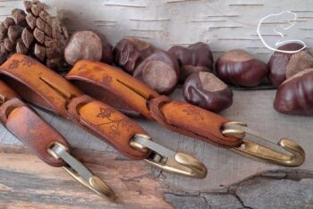 Leather belt loops hand printed leaves by BB limited edition