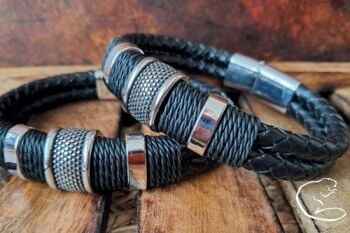 jewellry black and silver double viking leather rope wrist band jewellry black and silver double viking leather rope wrist band