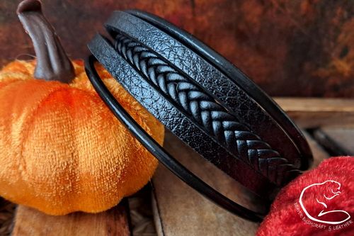 NEW - Black Multi Strands Wrist Cuff - Beaver Moon Leather - BML30