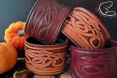 Jewelry leather cuffs hand made urnes style