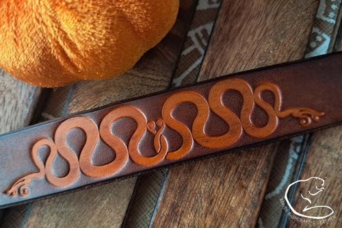 Urnes Style 'Coiled Serpent' Hand-crafted Viking Leather Wrist Band - Beaver Moon Leather