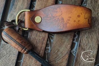 Leather belt loop hand printed with ghost of autumn leaves by BB