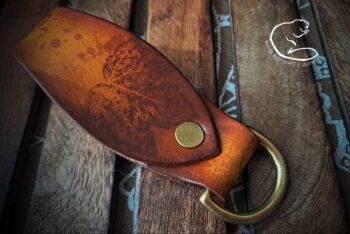 Leather belt loop hand printed Ghost of Autumn leaves by Beaver Bushcraft