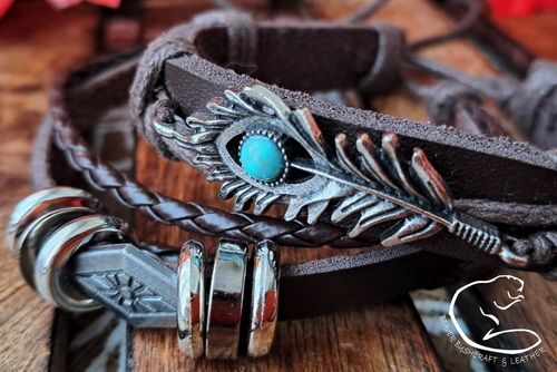 NEW - Simple Rope Boho Style - 2 x Options Feather or Viking - Beaver Moon Leather