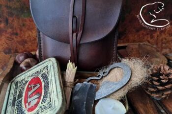 Limited edition leather tinderpouch with rare vinatge tin with flint &amp; stee
