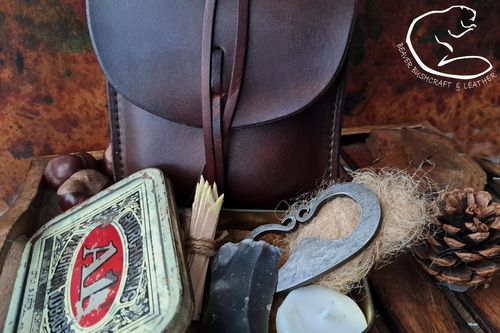 NEW - Simple Hand Crafted 'Old School' Leather Tinder Pouch with Vintage Tobacco Tin - Limited Edition
