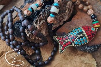 Jewelry fish tribal necklace with beads by BB