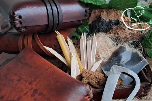 Fire hand-crafted  leather tinderbox beaver cove baby sister of beaver Cree