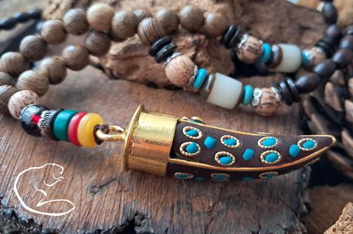 NEW - Symbolic Elephant Tusk Long Beaded Necklace by Beaver Moon Leather - BML49