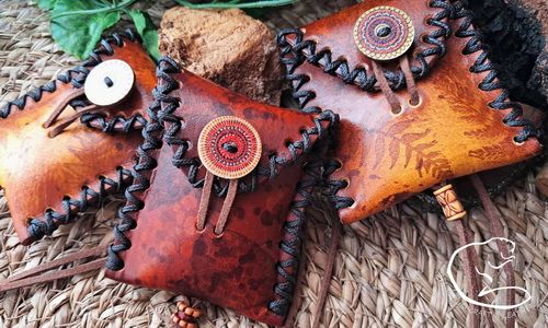 NEW - Hand Painted, Hand Stitched 'Medicine' Style Boho Neck Pouches - Beaver Moon Leather