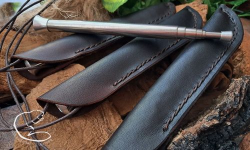 NEW - 'Fire Storm' Telescopic Blowpipe & Soft Leather Scandi Neck Sheath - Hand Stitched -Walnut Brown