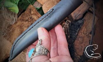 Fire storm by BB hand stitched scandi style sheath in soft leather